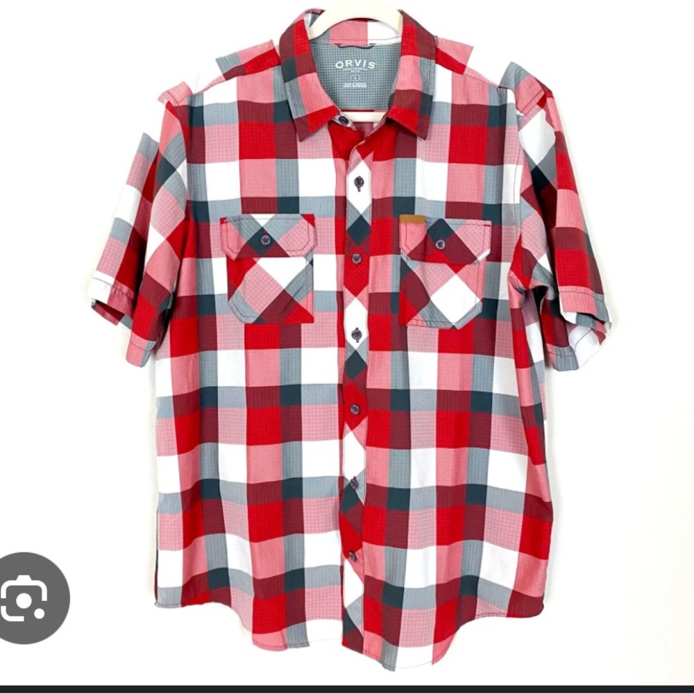 Orvis Men's Red and Gray Checkered Shirt, size XXL